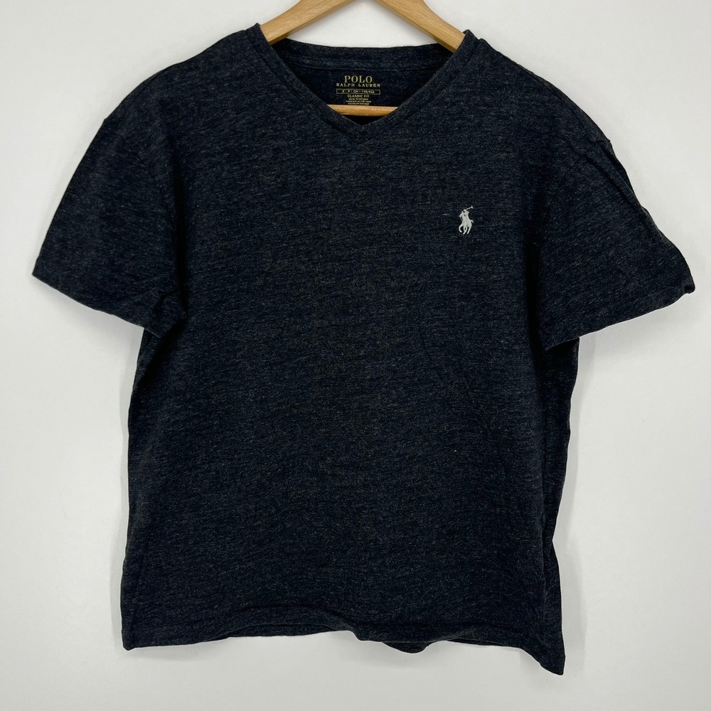 Polo Ralph Lauren Mens V-Neck T-Shirt Charcoal Grey Heather Classic‎ Fit Small